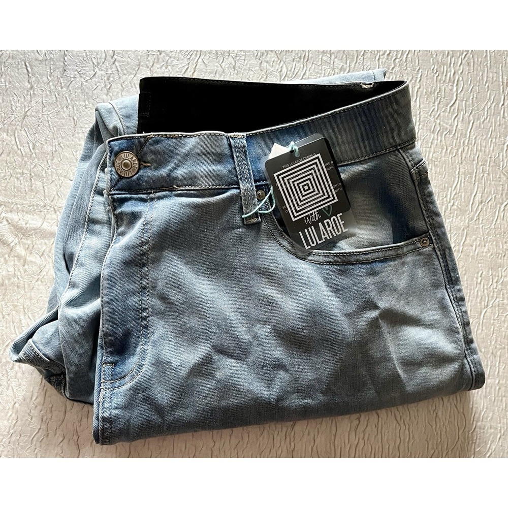 LULAROE Magic Waist Stretch Light Wash Jeans Sz 36 Straight Leg Denim Pants TAGS